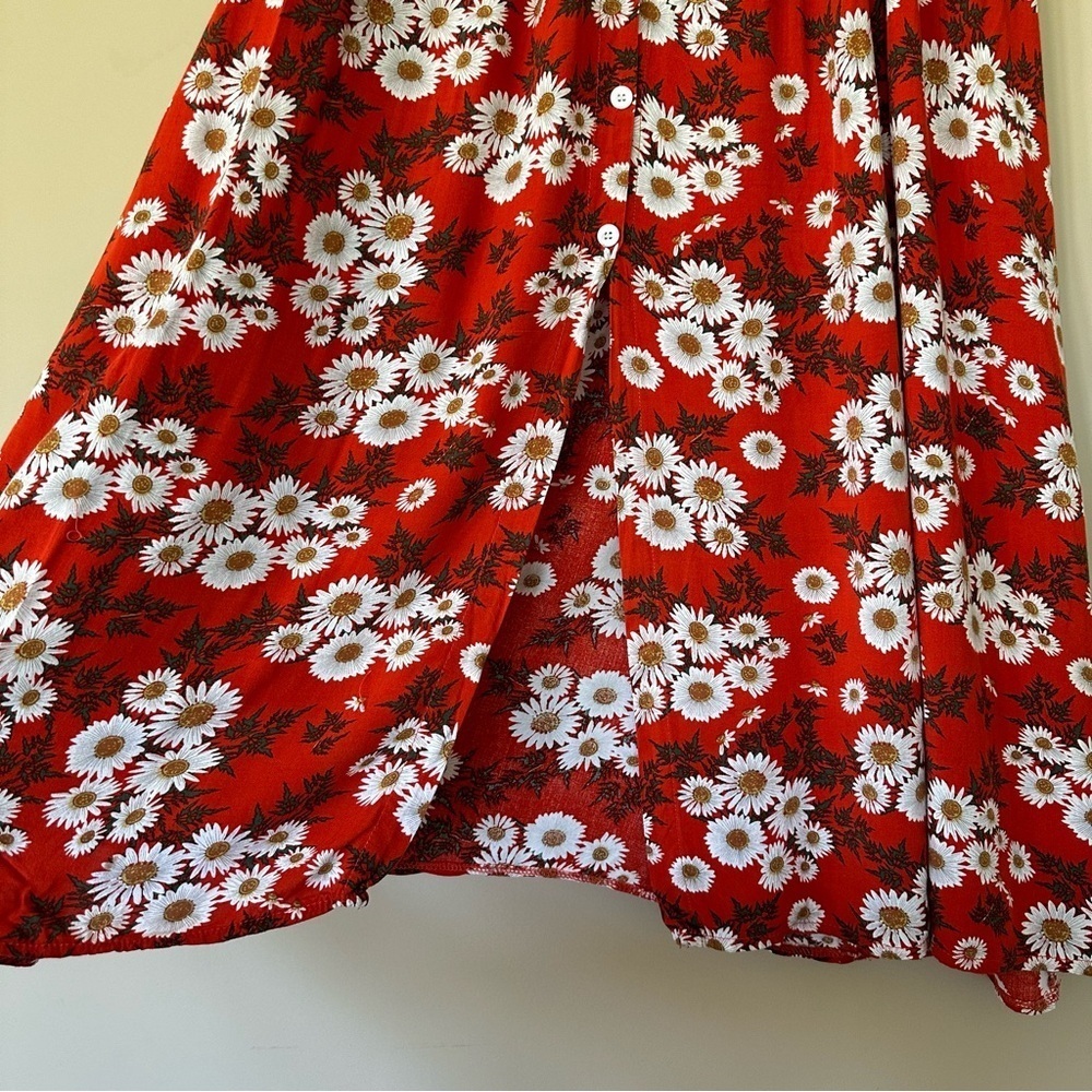 Red Daisy Maxi Skirt Pockets Women S Fall Cottagecore Flower Child Floral - Picture 12 of 12